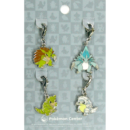 Set of 4 Sandshrew & Alolan Sandshrew & Sandslash & Alolan Sandslash Pokemon National Pokedex Metal Charm Pokemon Center Limited [USED]