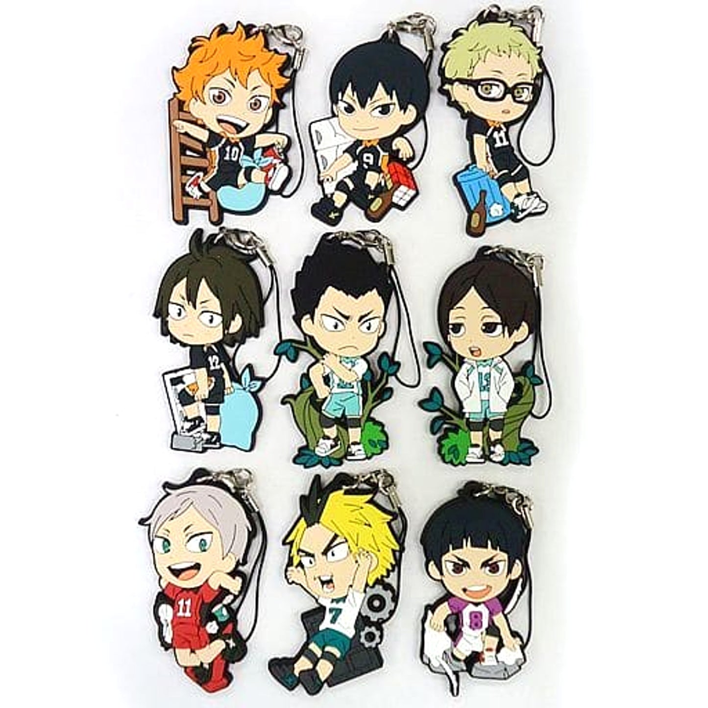 Haikyu!! Tobio Kageyama & Others All 9 Types Set Ichiban Kuji Connect!! Trajectory to the Nation!! 1st Grade Rubber Strap Kyunchara Illustrations Prize Q Keychains [USED]