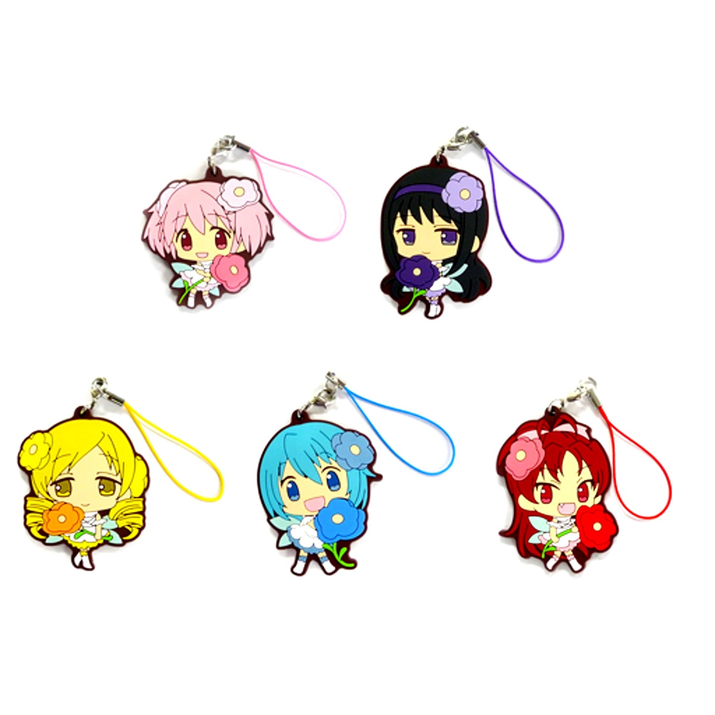Set of 5 Puella Magi Madoka Magica The Movie Rebellion Lawson Original Illustration Flower Fairy Rubber Strap [USED]