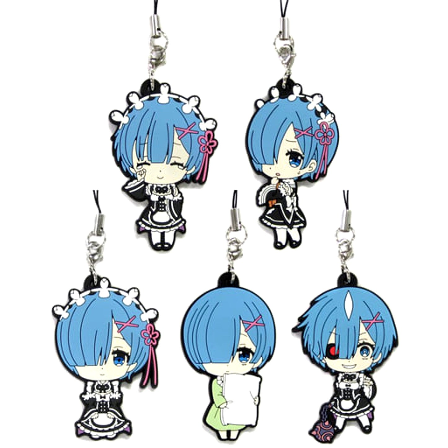 Re:ZERO -Starting Life in Another World- Smiles and Tears & Others All 5 Types Set Rem ga Ippai Rubber Charm Keychains [USED]
