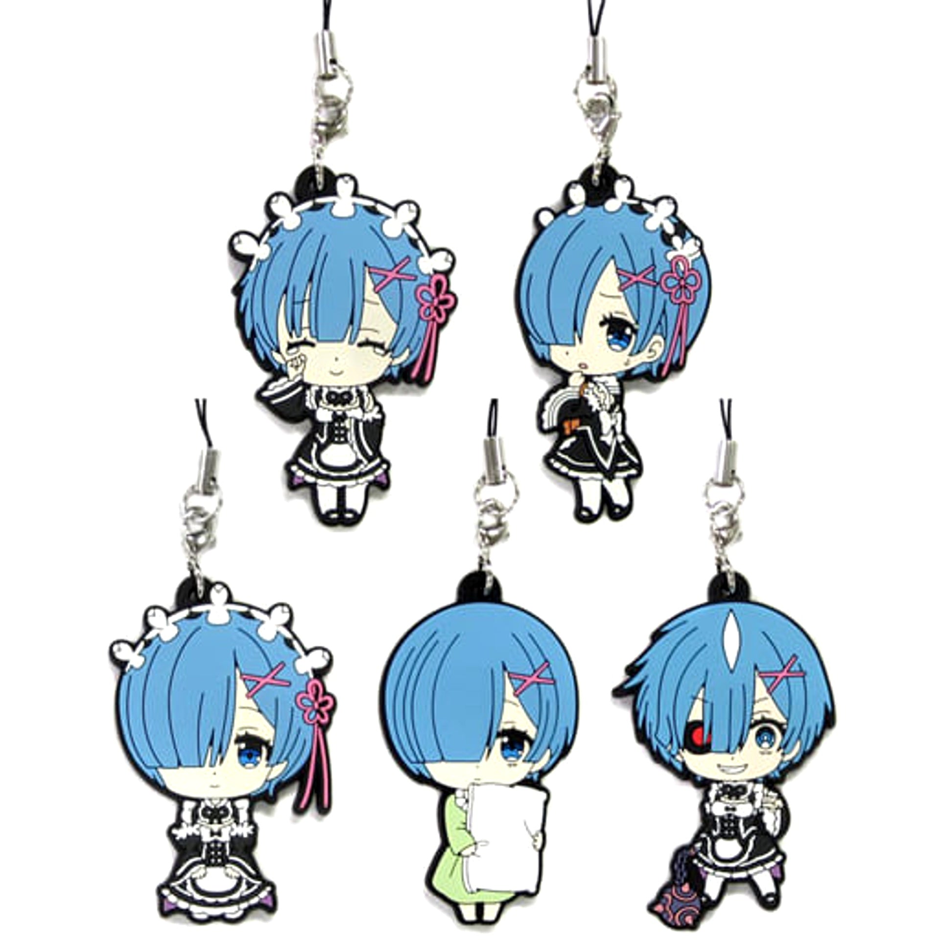 Re:ZERO -Starting Life in Another World- Smiles and Tears & Others All 5 Types Set Rem ga Ippai Rubber Charm Keychains [USED]