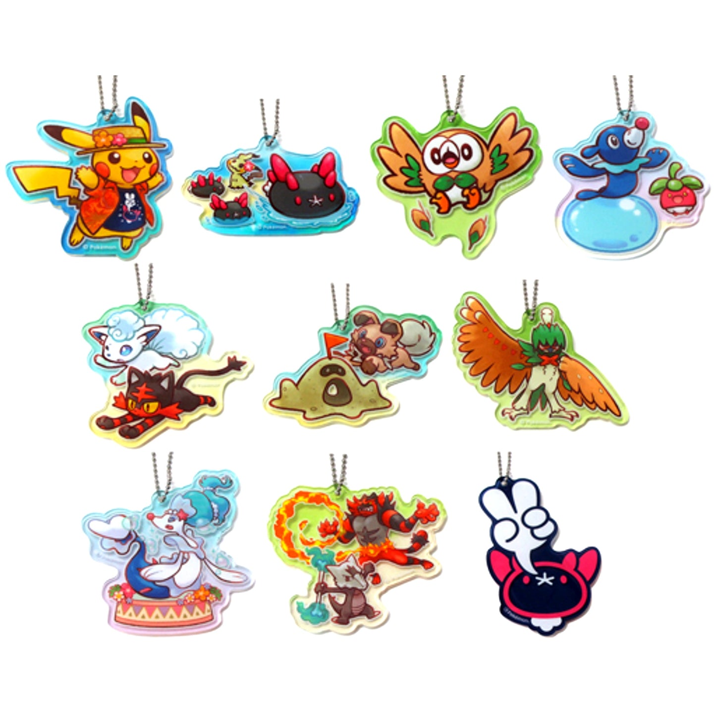 Set of 10 Pokemon Acrylic Keychain Collection Alola Festival! Pokemon Center Limited [USED]