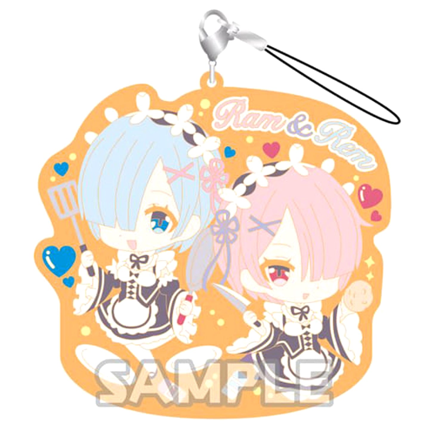 Re:ZERO -Starting Life in Another World- Ram Rem Rubber Strap Rich Ram and Rem Cooking Ver. Keychains [USED]