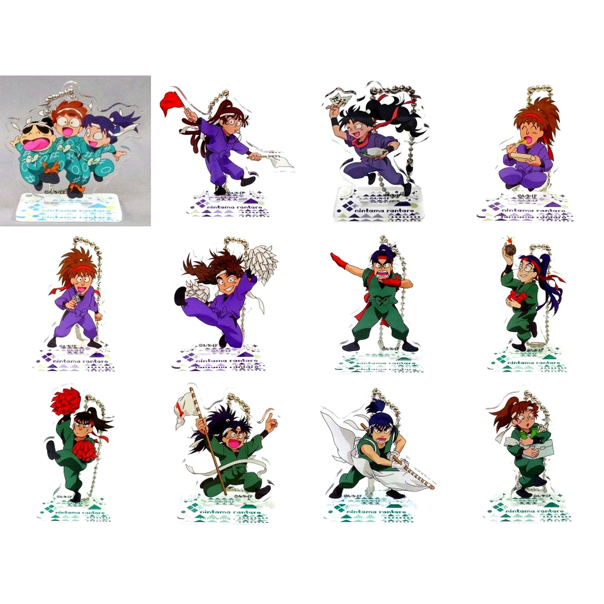 Set of 12 Nintama Rantaro Ninjutsu Gakuen Daiundoukai Futatabi no Dan Kotoshi mo Senpai Kouhai Daikatsuyaku Acrylic Keychain Collection with Stand [USED]