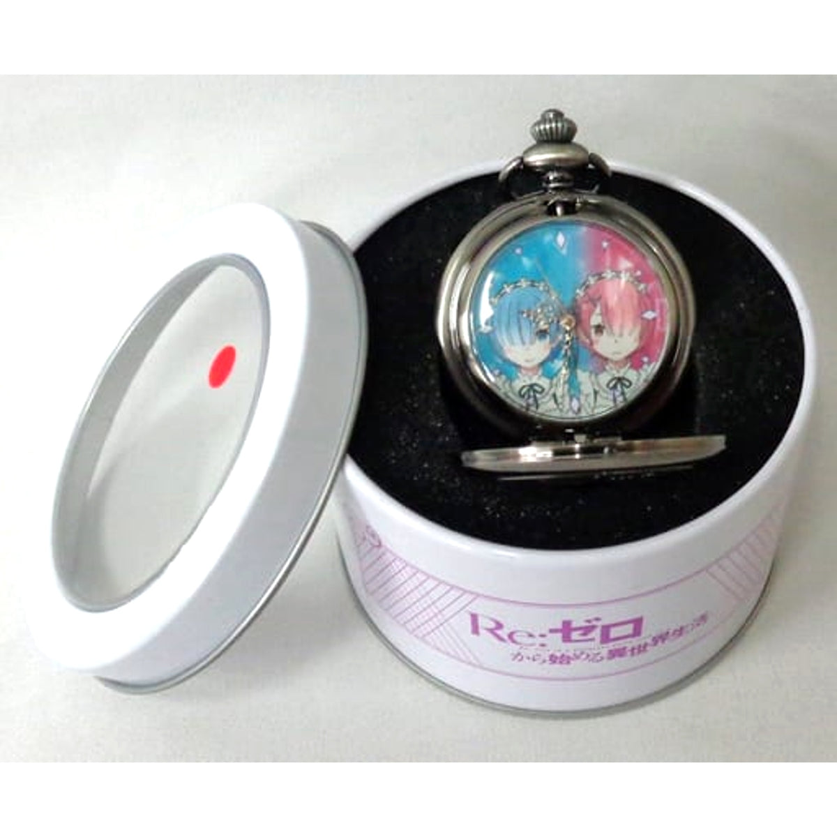 Re:Zero Starting Life in Another World Rem and Ram Blue and Red Background Pocket Watch [USED]