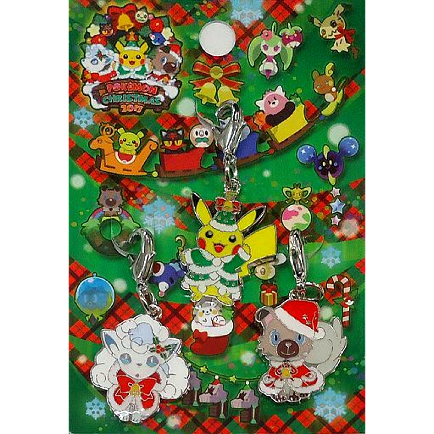 Alolan Vulpix & Pikachu & Rockruff Pokemon Christmas 2017 Metal Charm Set Pokemon Center Limited [USED]