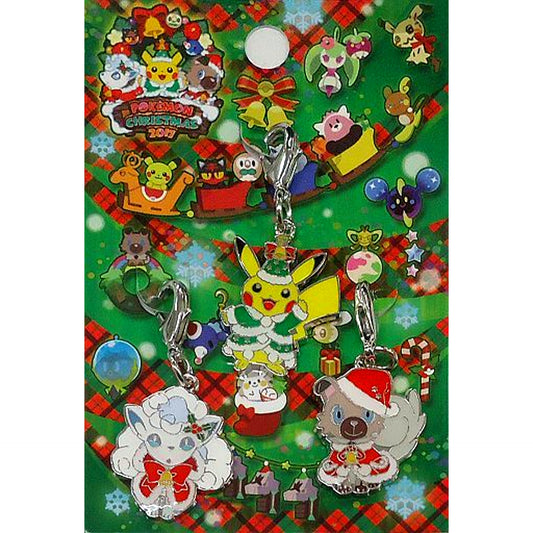 Alolan Vulpix & Pikachu & Rockruff Pokemon Christmas 2017 Metal Charm Set Pokemon Center Limited [USED]