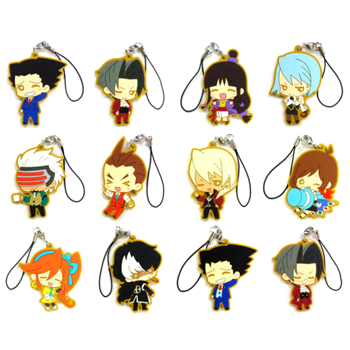 Ace Attorney Series Ryuichi Naruhodo & Others 15th Anniversary Goods Rubber Strap Collection All 12 Types Set Keychains [USED]