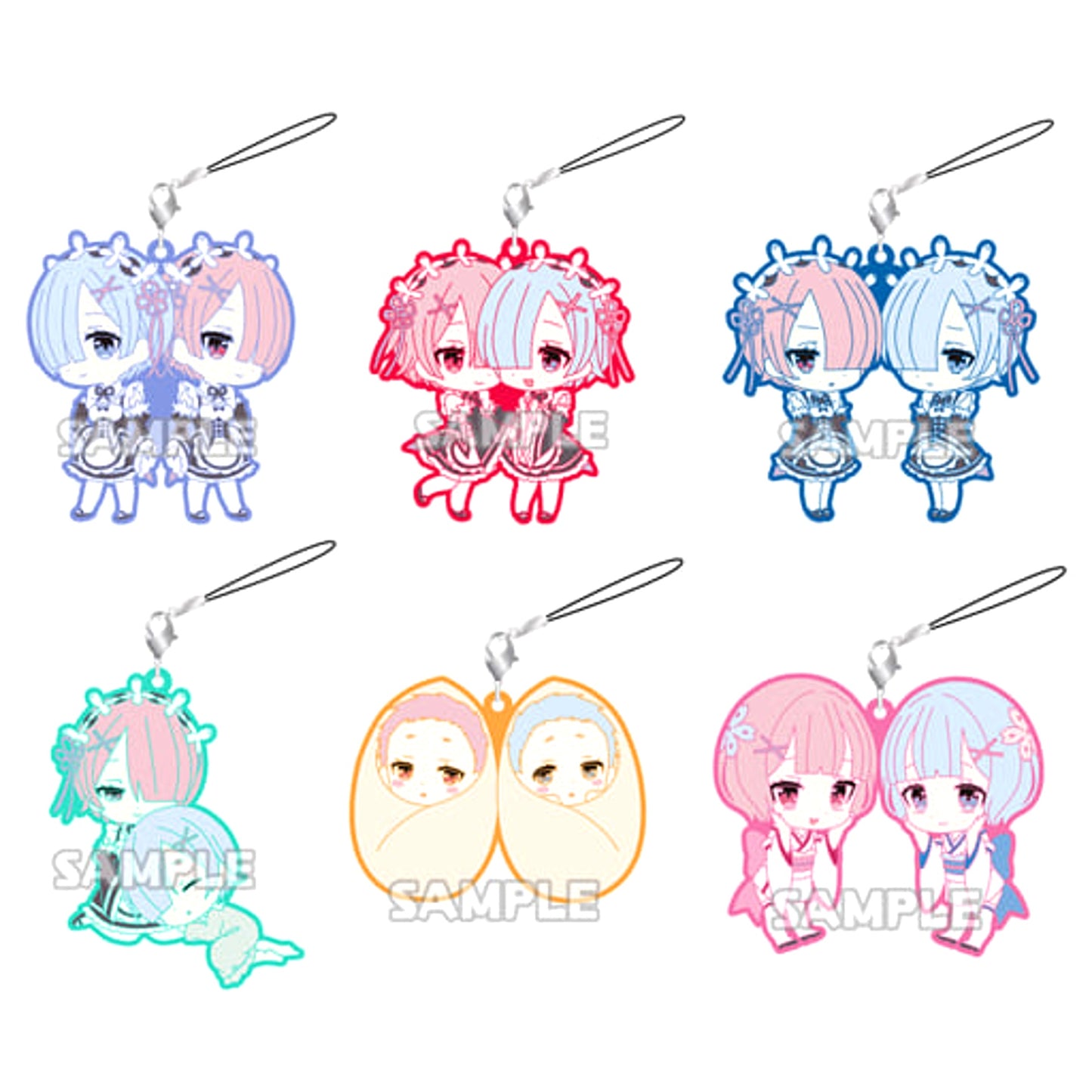Re:ZERO -Starting Life in Another World- Rem Ram All 6 Types Set Ram to Rem ga Ippai Rubber Charm Keychains [USED]
