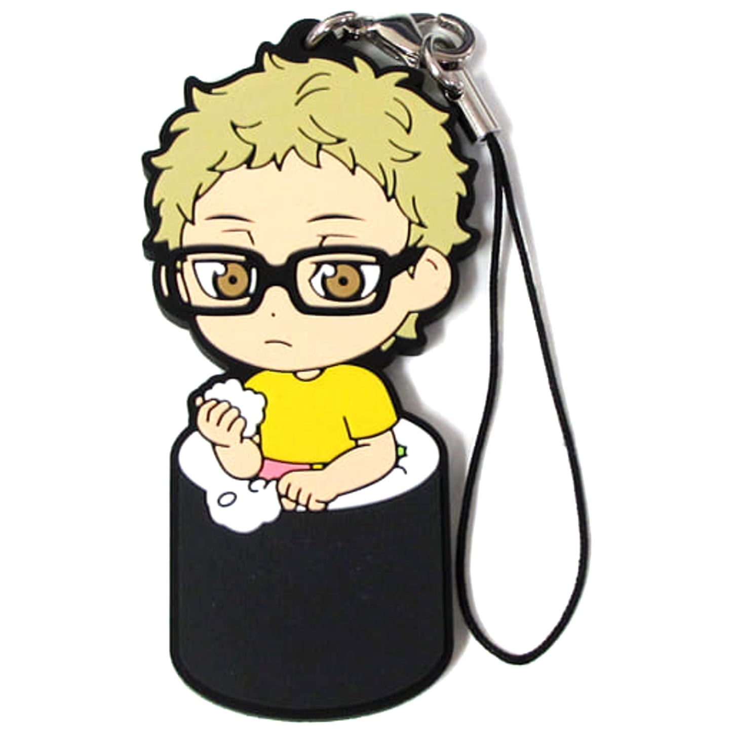 Haikyu!! Kei Tsukishima Ichiban Kuji Fuku o Maneke! Mame wa Orega Motte Iku! 1st Year Ehomaki Rubber Strap Kyunchara Illustrations Prize G Keychains [USED]