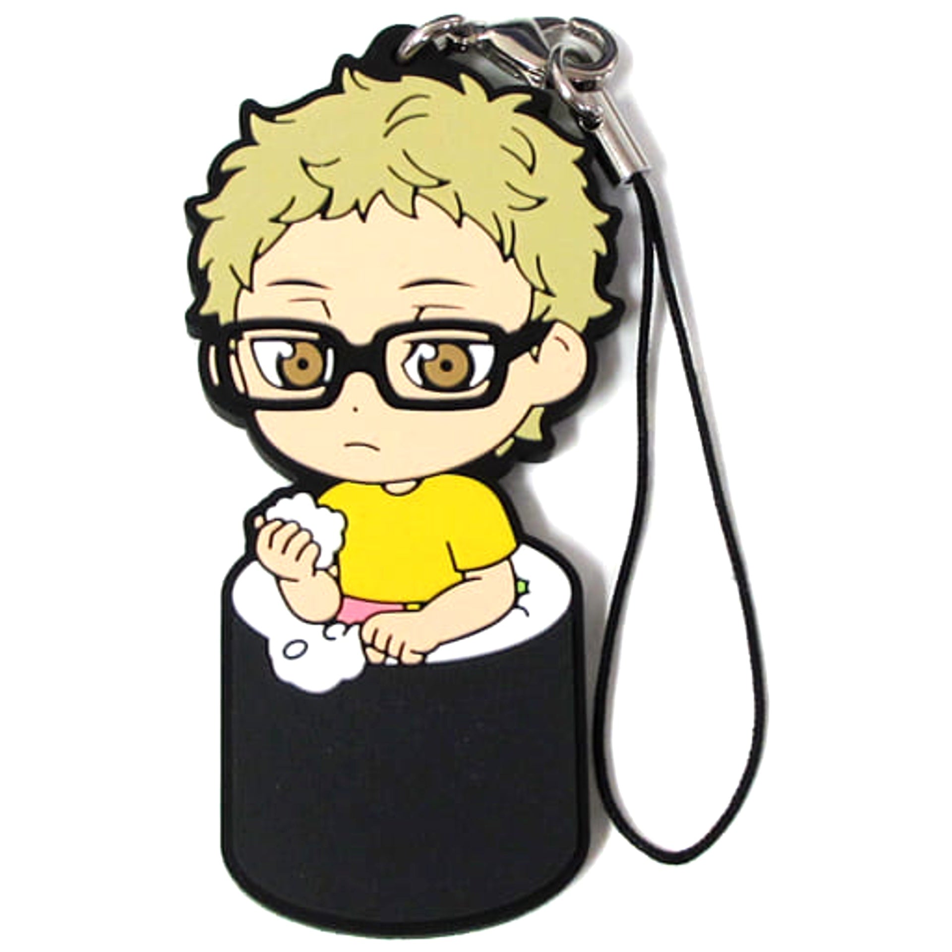 Haikyu!! Kei Tsukishima Ichiban Kuji Fuku o Maneke! Mame wa Orega Motte Iku! 1st Year Ehomaki Rubber Strap Kyunchara Illustrations Prize G Keychains [USED]