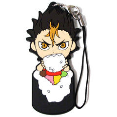 Haikyu!! Yu Nishinoya Ichiban Kuji Fuku o Maneke! Mame wa Orega Motte Iku! 2nd Year Ehomaki Rubber Strap Kyunchara Illustrations Prize H Keychains [USED]