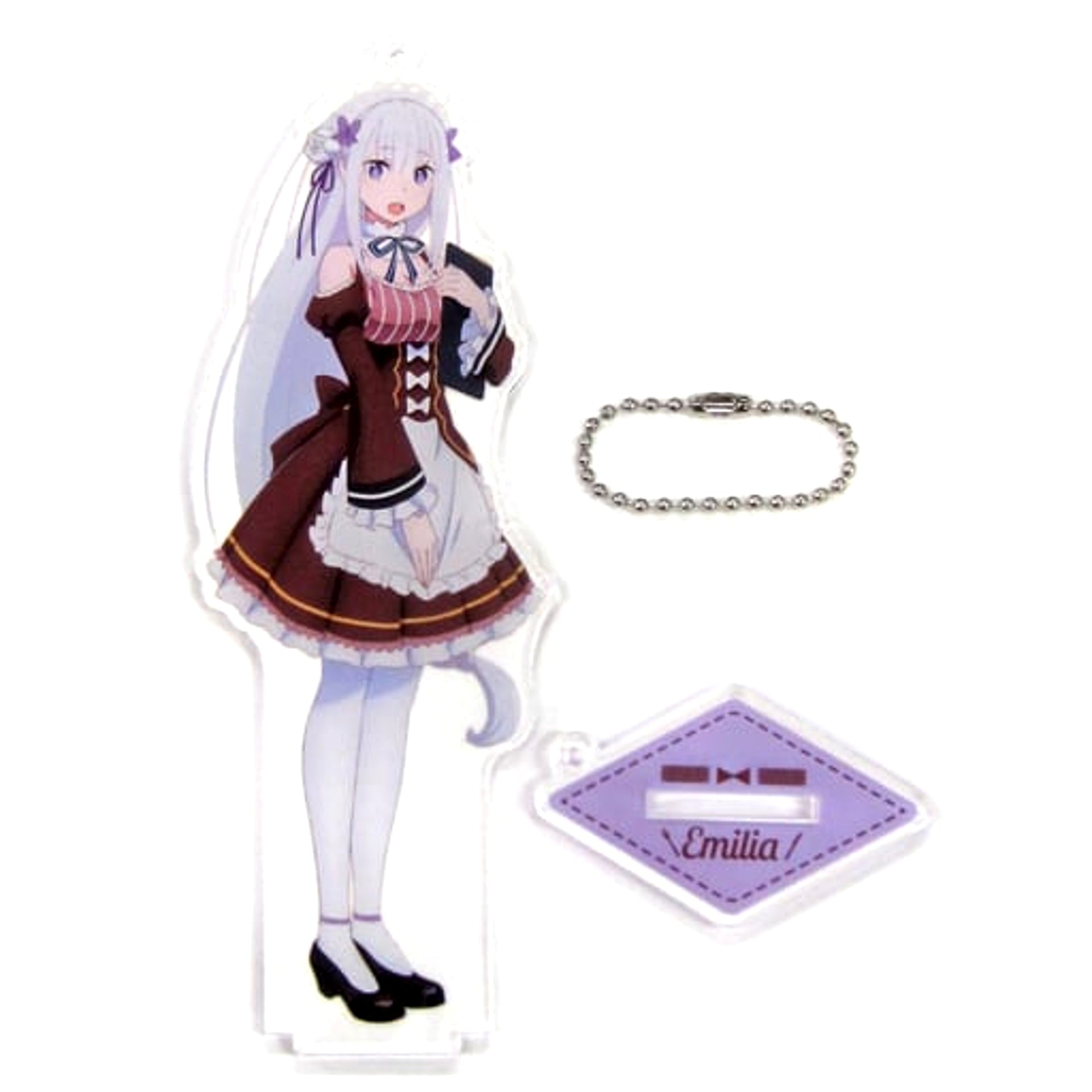 Re:ZERO -Starting Life in Another World- Emilia Maid Ver. Big Acrylic Keychain with Stand Part 1 Sega Collaboration Cafe Limited Keychains [USED]