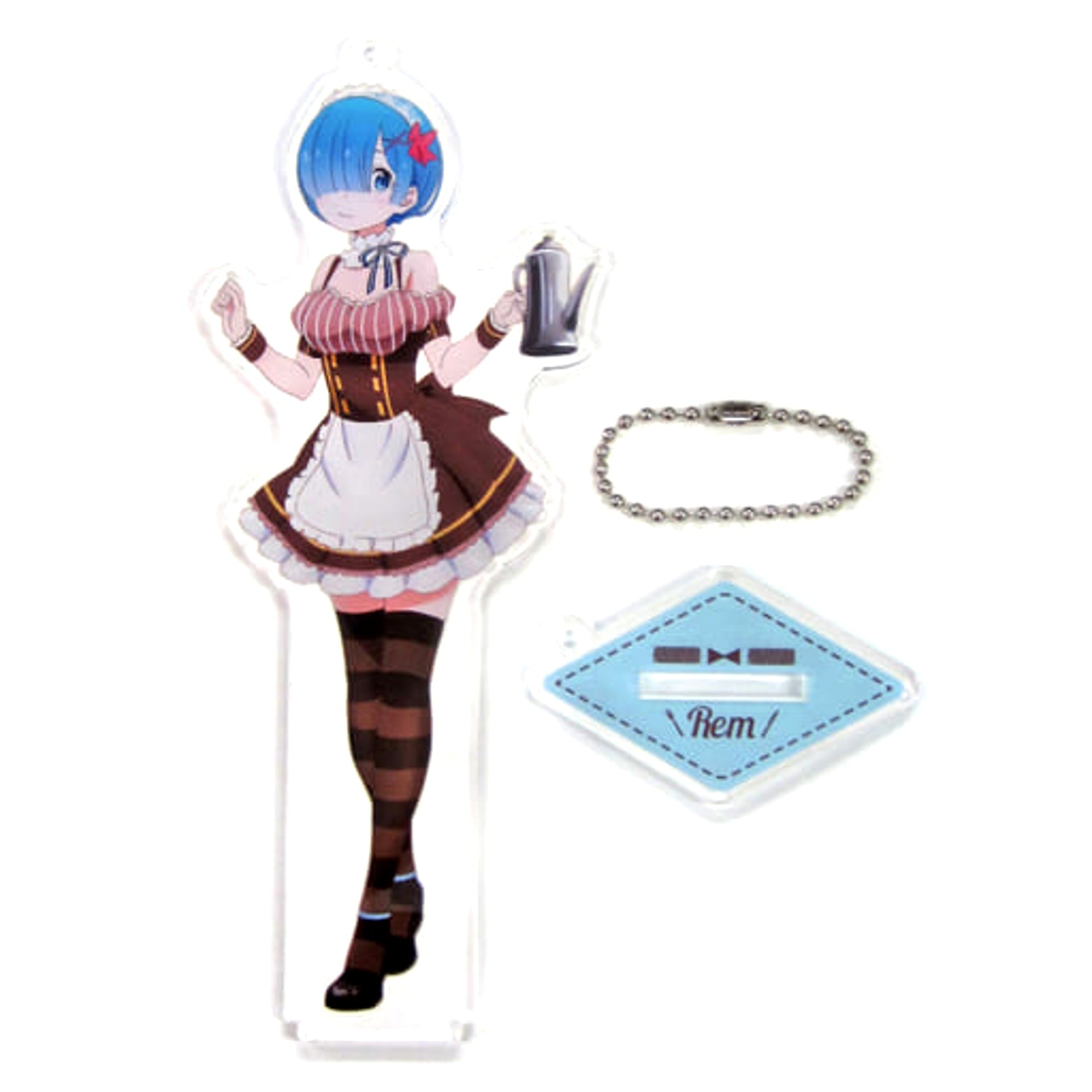 Re:ZERO -Starting Life in Another World- Rem Maid Ver. Big Acrylic Keychain with Stand Part 1 Sega Collaboration Cafe Limited Keychains [USED]