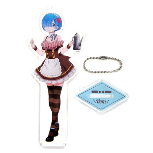 Re:ZERO -Starting Life in Another World- Rem Maid Ver. Big Acrylic Keychain with Stand Part 1 Sega Collaboration Cafe Limited Keychains [USED]