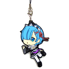 Rem Type C Re:Zero Happy Birthday REM and RAM Ichiban Kuji F Prize Kyun Chara Illustrations Rem or Ram Rubber Strap [USED]