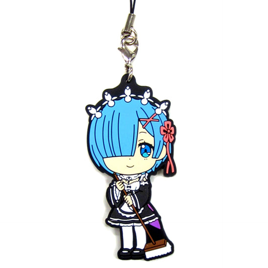 Rem Type D Re:Zero Happy Birthday REM and RAM Ichiban Kuji F Prize Kyun Chara Illustrations Rem or Ram Rubber Strap [USED]