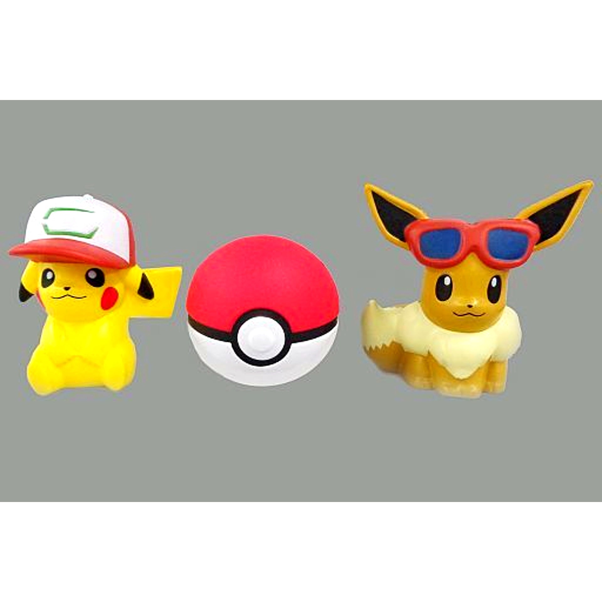 Set of 3 Pikachu & Eevee & Poke Ball Pokemon The Power of Us Squeeze Mascot 7-Eleven Limited Bonus [USED]