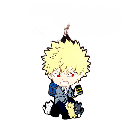 My Hero Academia Katsuki Bakugo Kyun Chara Illustrations A Break with The Cat Big Rubber Keychain Keychains [USED]