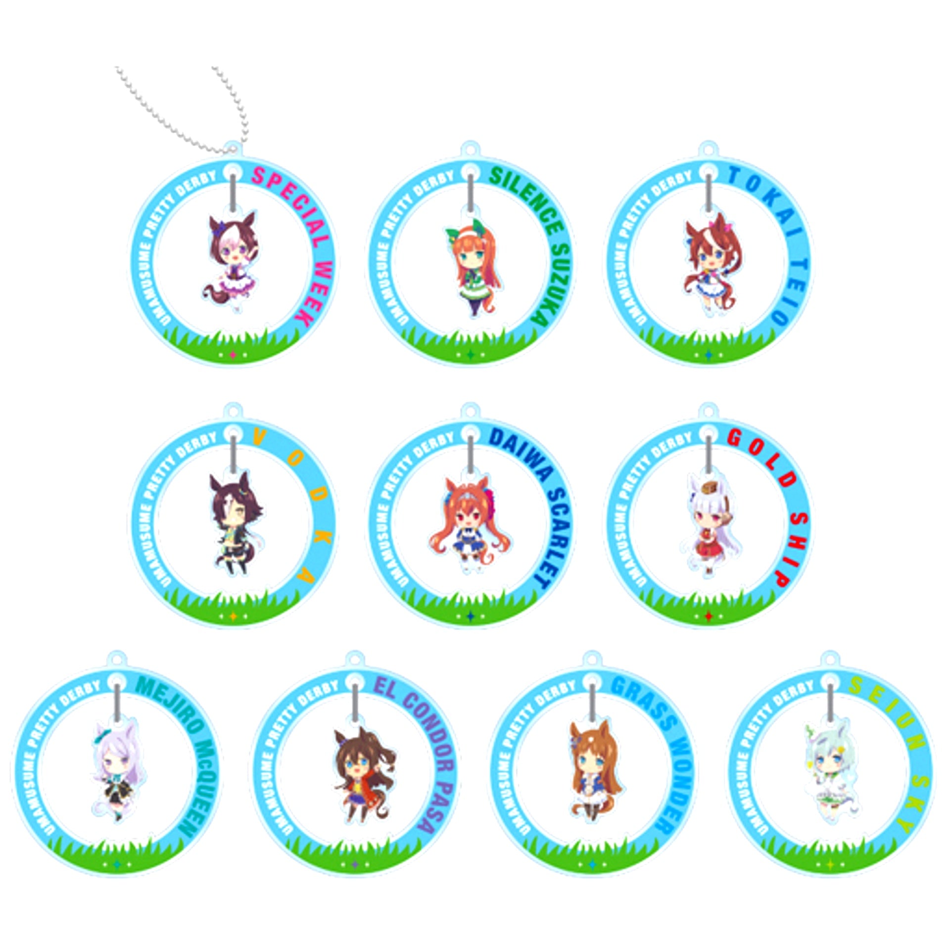 Set of 10 Uma Musume Pretty Derby Trading Swinging Acrylic Keychain [USED]