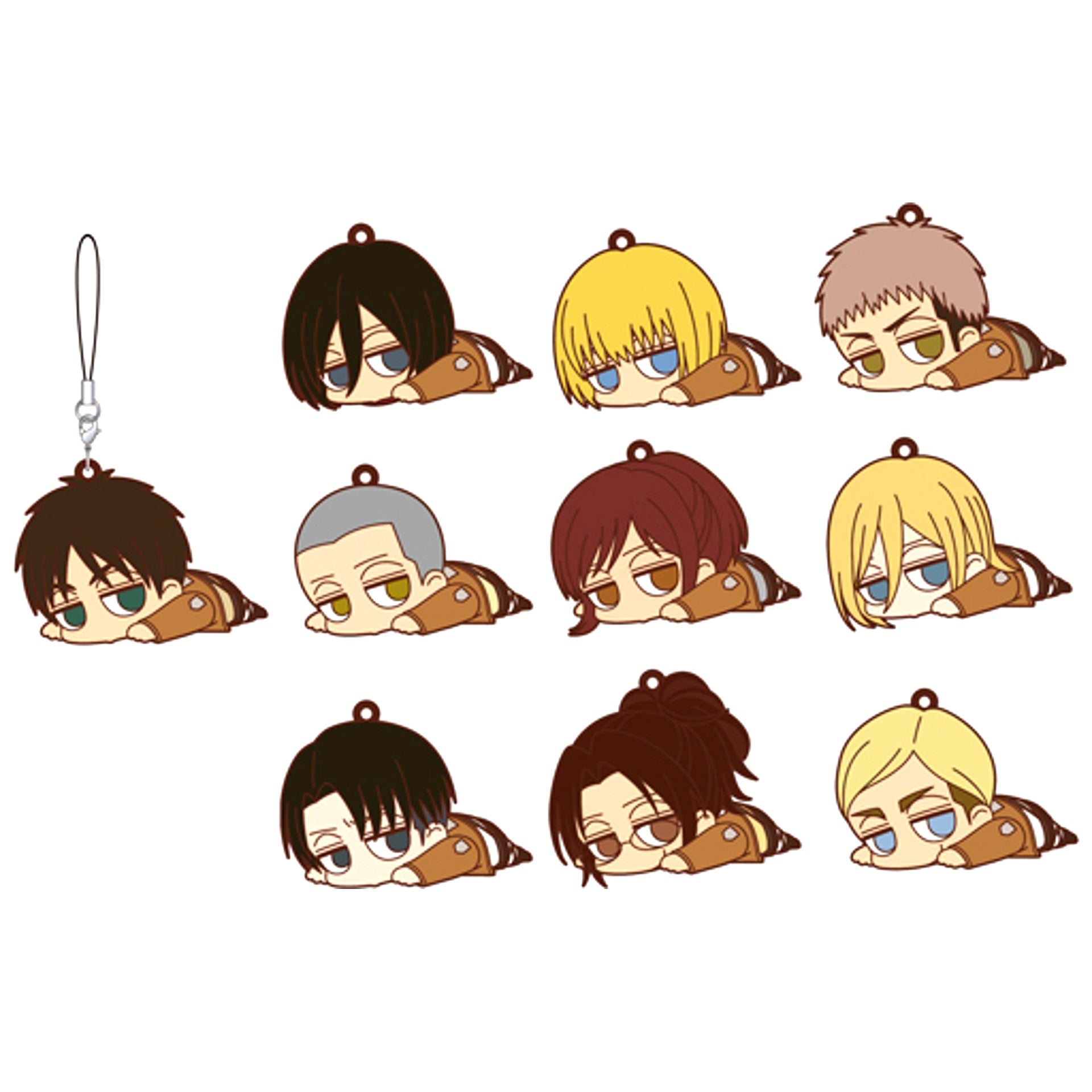 Set of 10 Attack on Titan Rubber Strap Collection Daroon [USED]