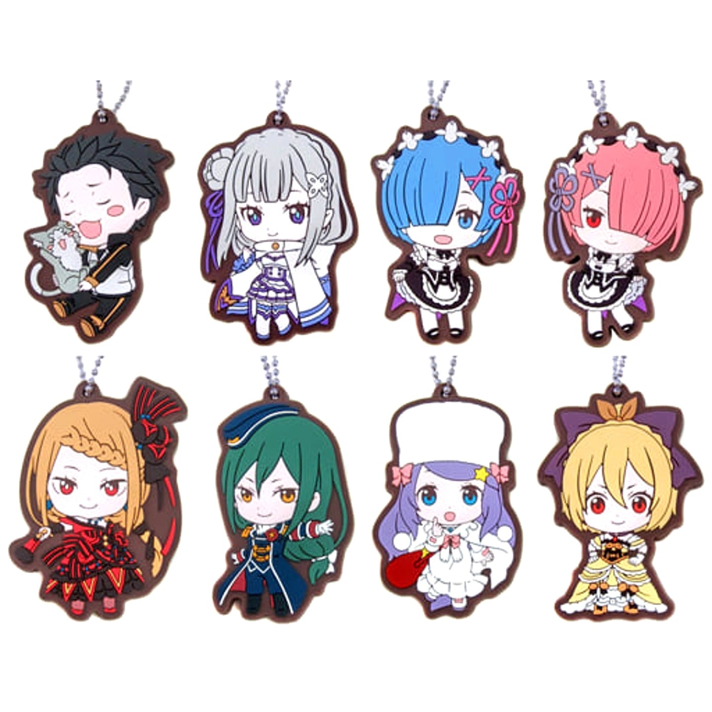 Re:ZERO -Starting Life in Another World- Subaru & Others All 8 Types Set Capsule Rubber Mascot Keychains [USED]