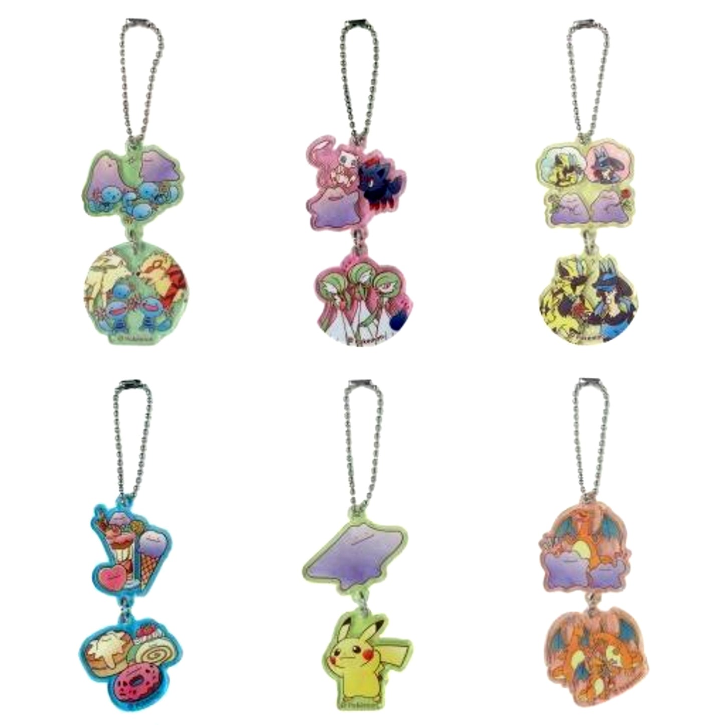 Set of 6 Pokemon 2-Ring Acrylic Charm Collection Ditto da mon Pokemon Center Limited [USED]