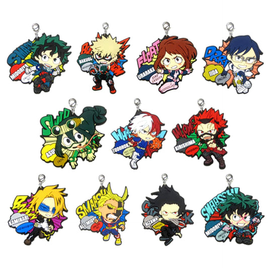 My Hero Academia Izuku Midoriya & Others Ichiban Kuji Fighting Heroes Feat. Smash Rising Yuei Heroes Rubber Charm Kyun Chara Illustrations Prize F All 11 Types Set Charm [USED]