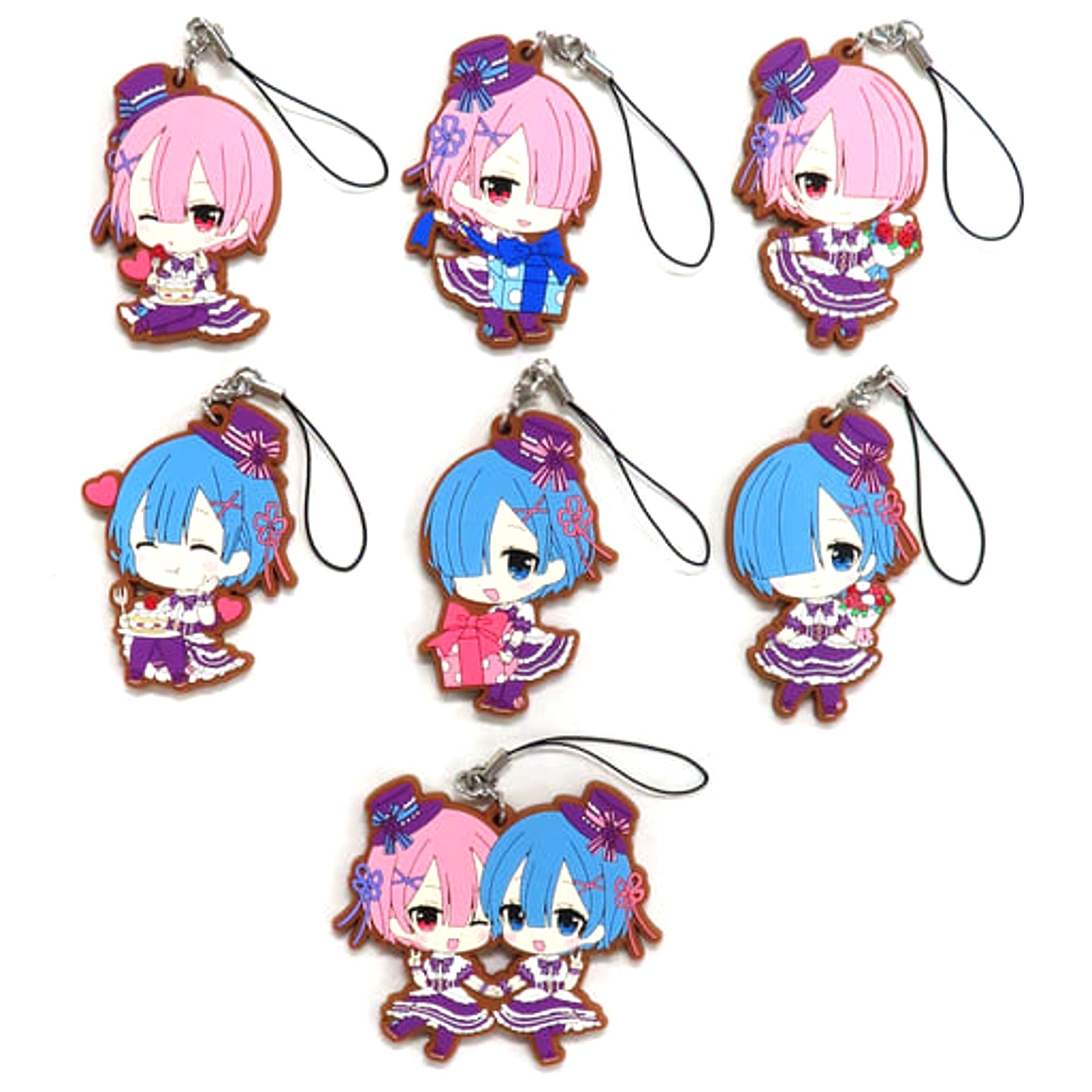 Re:ZERO -Starting Life in Another World- Ram & Others All 7 Types Set Rakuten Collection Ram & Rem Birthday Life 2019 Rubber Charm Prize D Keychains [USED]