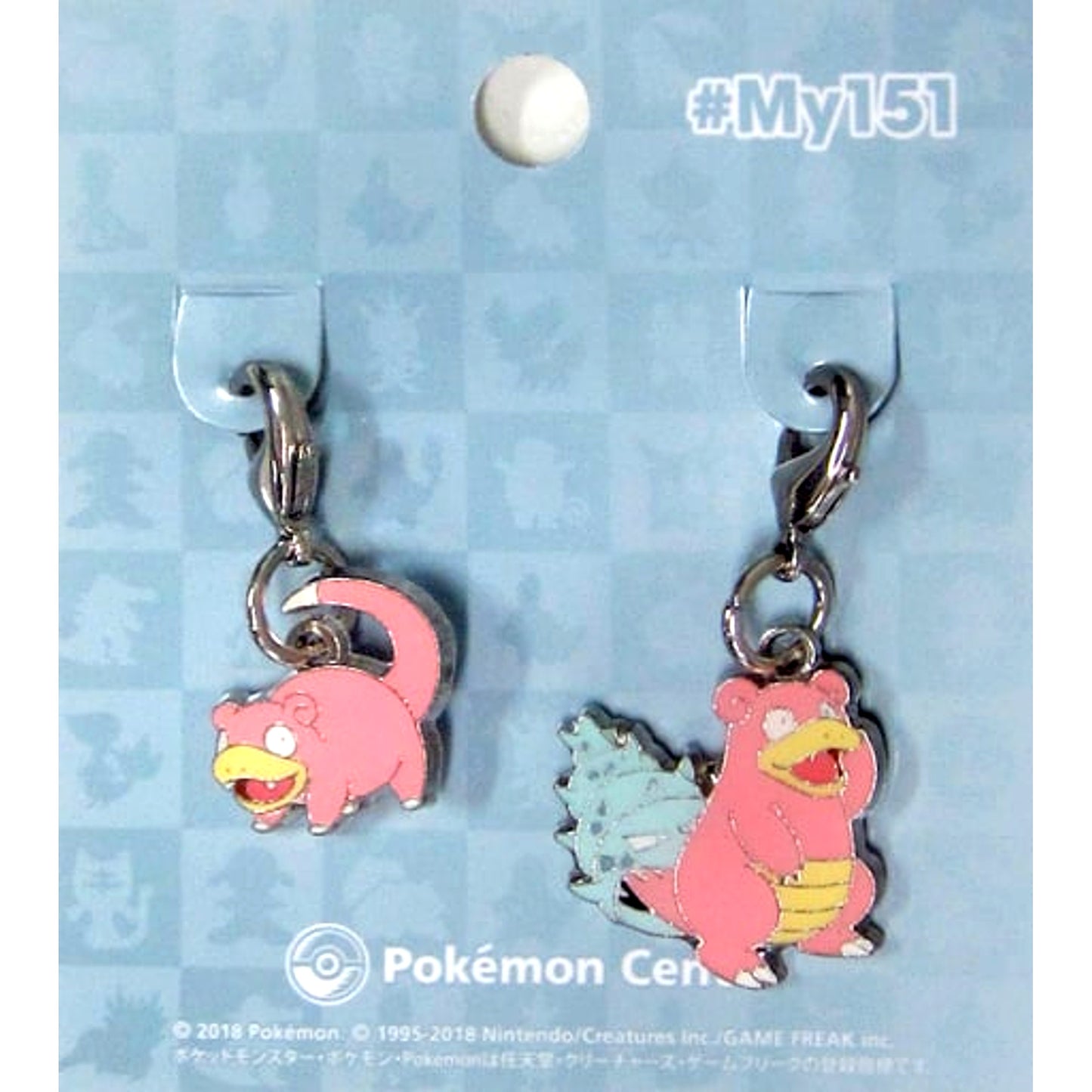 Set of 2 Slowpoke & Slowbro Pokemon National Pokedex Metal Charm Pokemon Center Limited [USED]