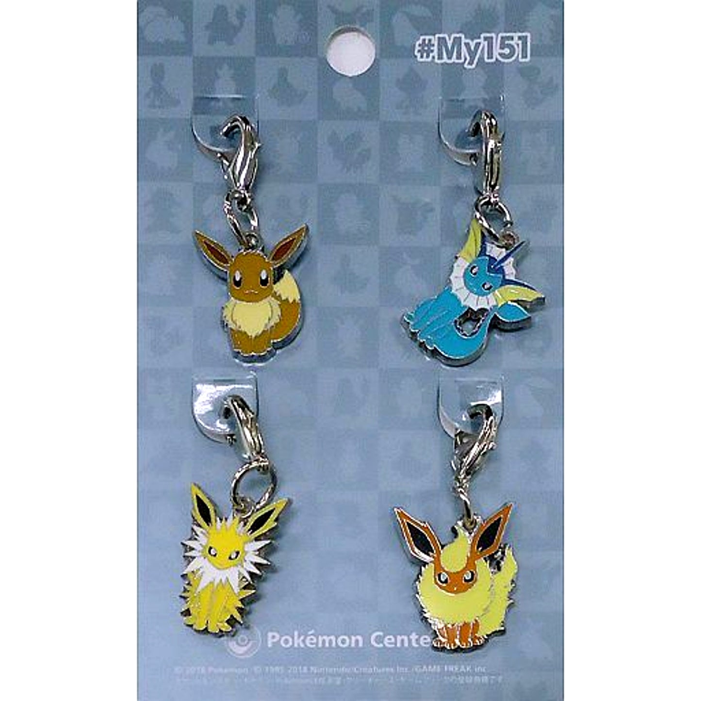 Set of 4 Eevee & Vaporeon & Jolteon & Flareon Pokemon National Pokedex Metal Charm Pokemon Center Limited [USED]