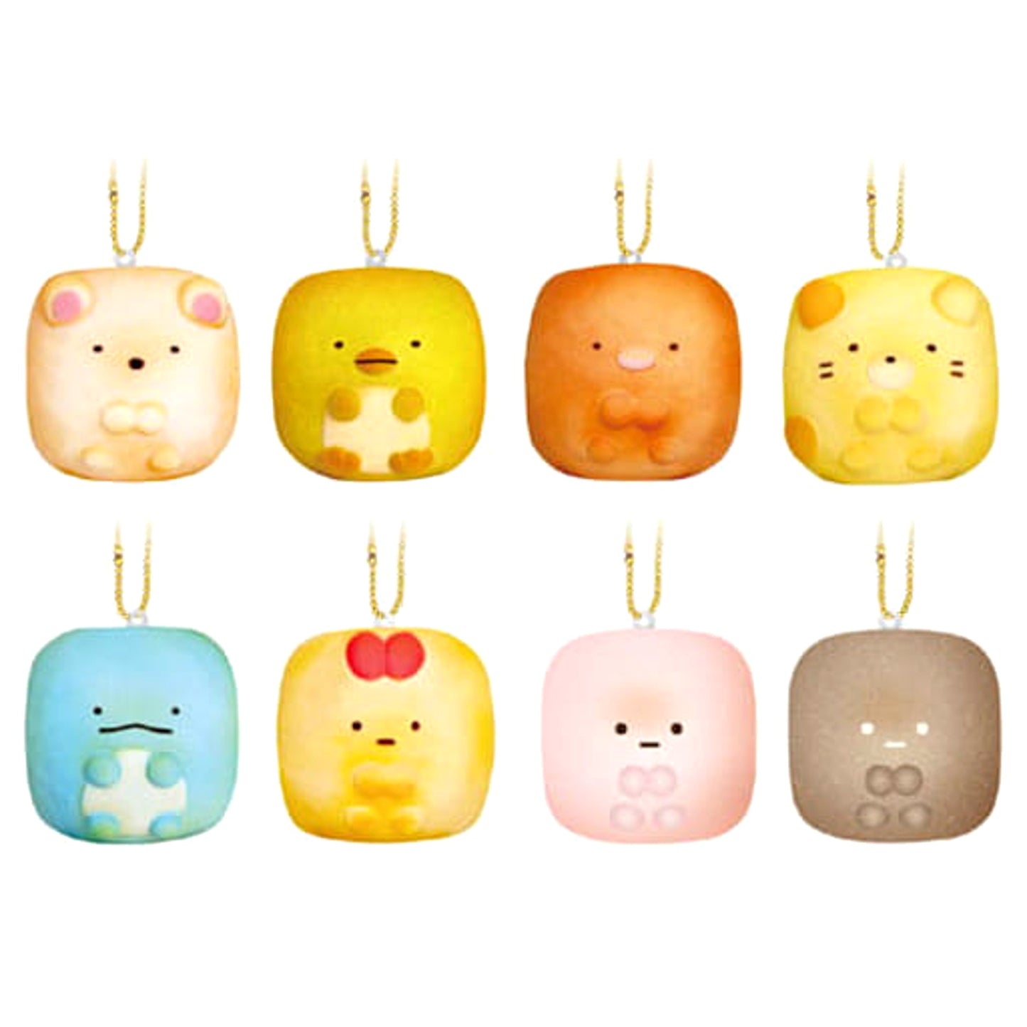 Sumikko Gurashi Shirokuma & Others Chigiri Bread Squeeze Mascot 2 All 8 Types Set Keychains [USED]