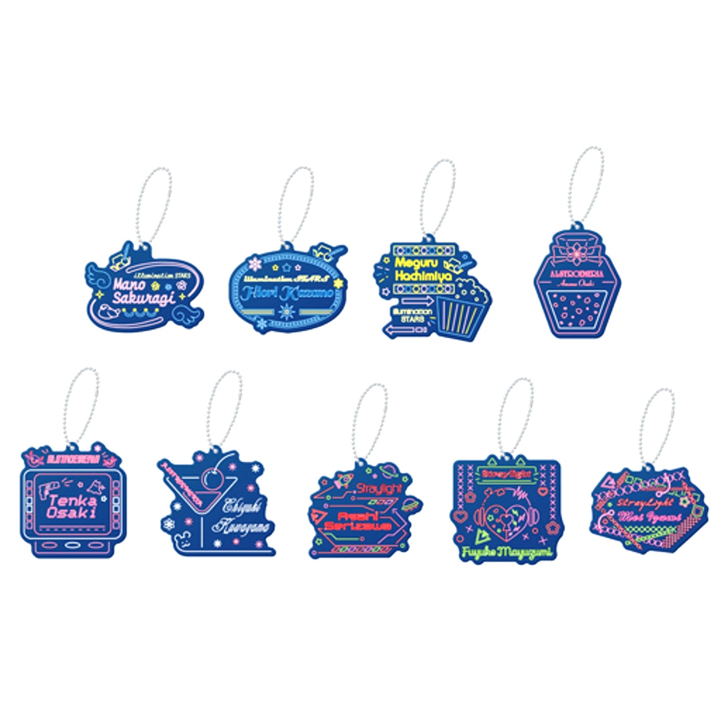 Set of 9 The Idolm@ster Shiny Colors Neon Acrylic Keychain Vol.1 [USED]