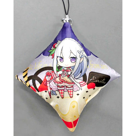 Re:ZERO -Starting Life in Another World- The Frozen Bond Emilia Sweets Version Mini Cushion Strap SEGA Exclusive Campaign Goods Keychains [USED]