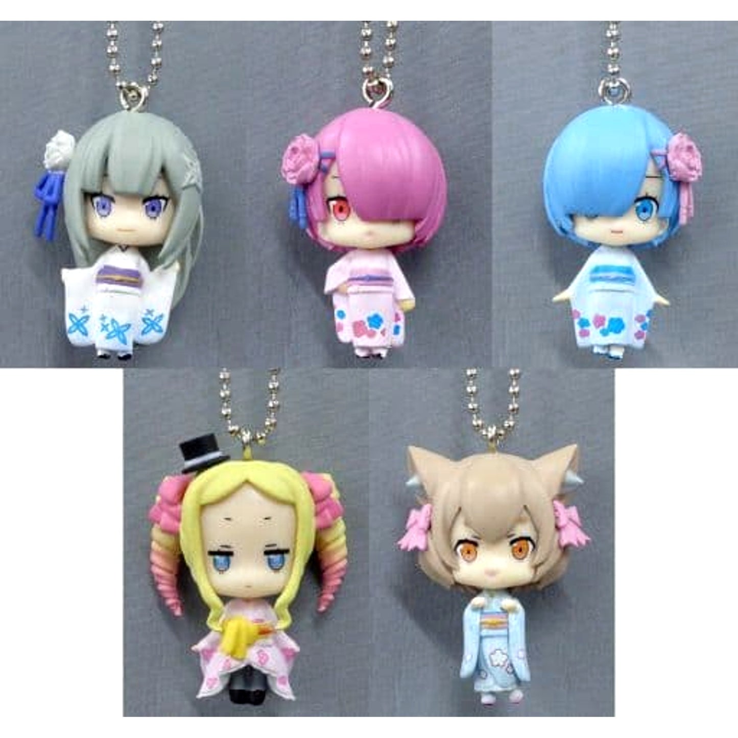 Re:ZERO -Starting Life in Another World- Rem & Others All 5 Types Set Collection Figure Kimono Ver. Keychains [USED]