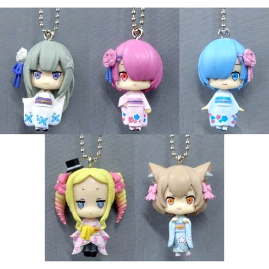 Re:ZERO -Starting Life in Another World- Rem & Others All 5 Types Set Collection Figure Kimono Ver. Keychains [USED]