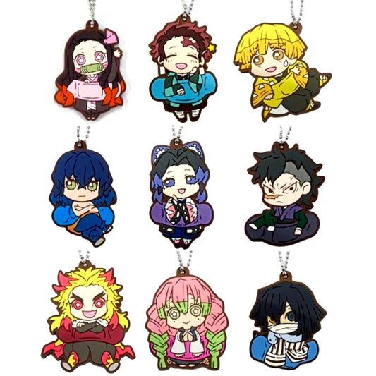 Set of 9 Demon Slayer Kimetsu no Yaiba Chara Banchoko Rubber Mascot Vol. 2 [USED]