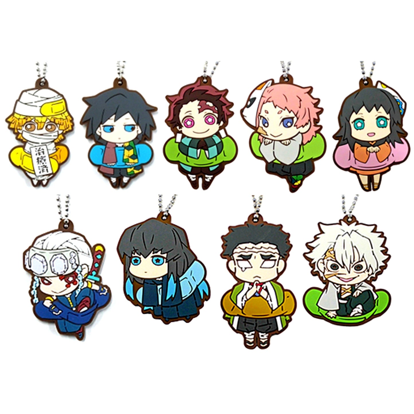 Set of 9 Demon Slayer Chara Banchoukou Rubber Mascot Form 3 [USED]