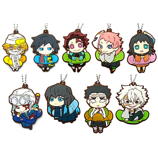 Set of 9 Demon Slayer Chara Banchoukou Rubber Mascot Form 3 [USED]