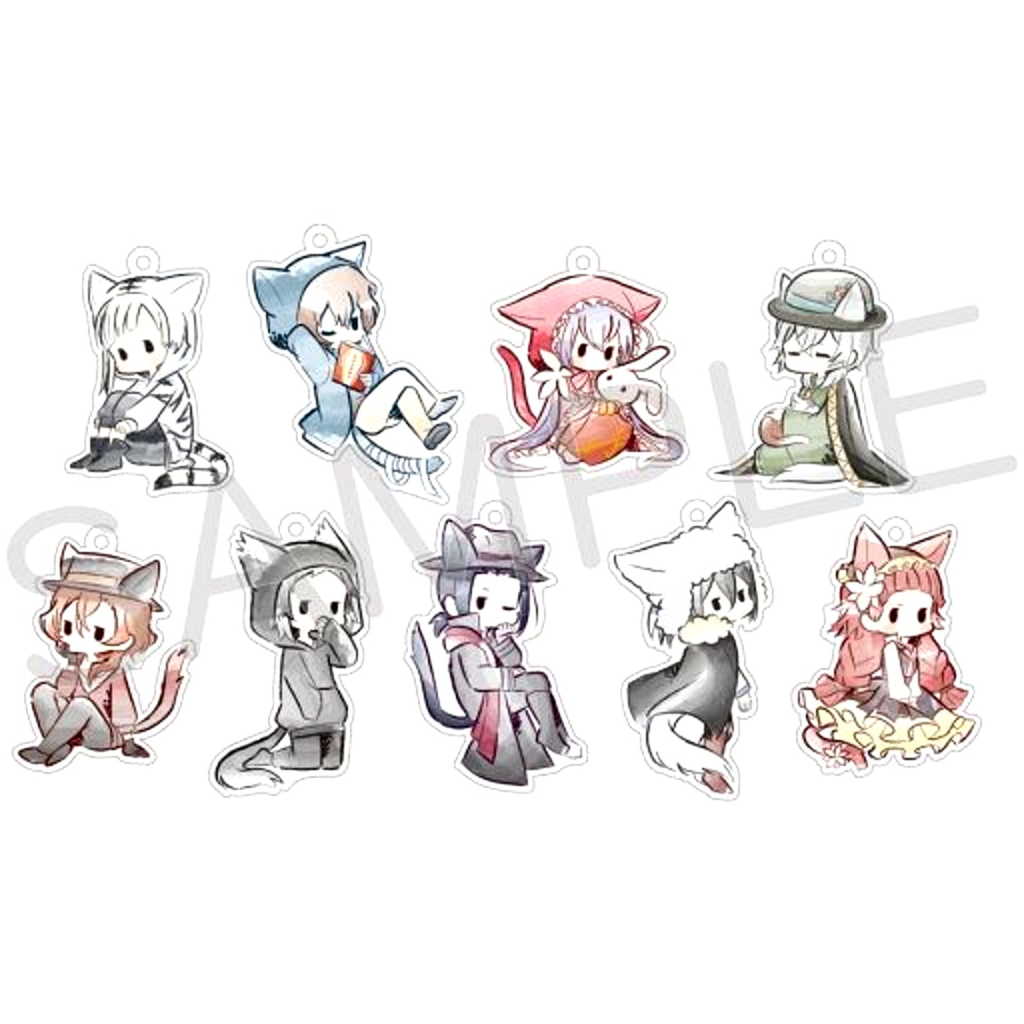 Set of 9 Bungo Stray Dogs Retro-tic Acrylic Keychain Cat Hood Ver. [USED]