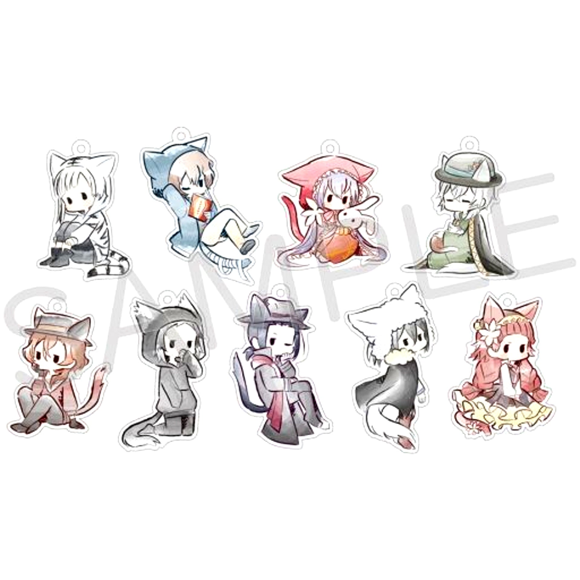 Set of 9 Bungo Stray Dogs Retro-tic Acrylic Keychain Cat Hood Ver. [USED]