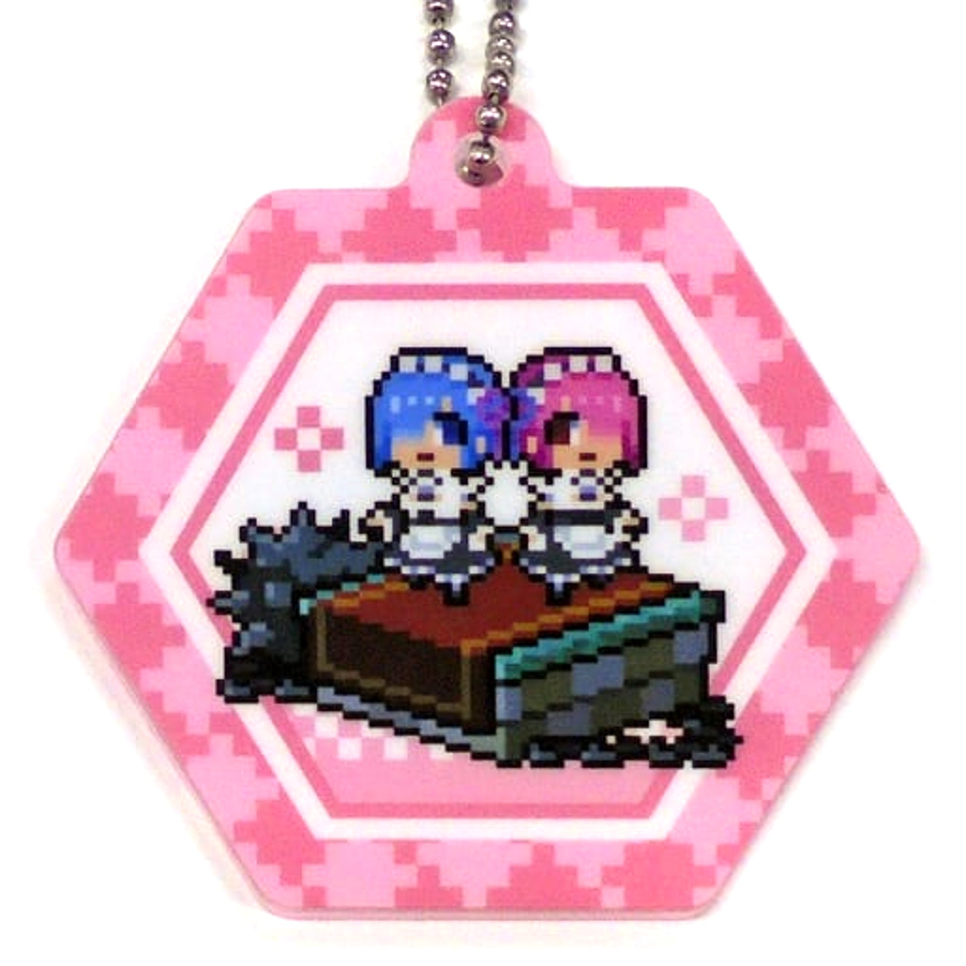 Re:ZERO -Starting Life in Another World- Rem Ram Pink Acrylic Keychain Lottery with Winnings 2 Keychains [USED]