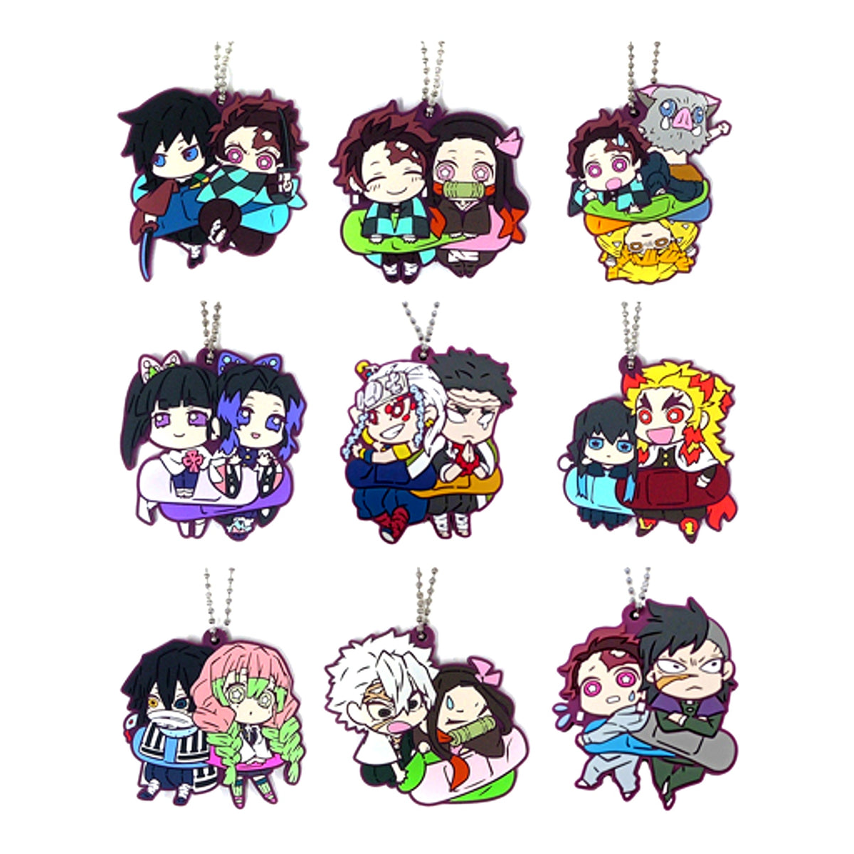Set of 9 Demon Slayer: Kimetsu no Yaiba Chara Banchoko Rubber Mascot Vol.4 [USED]