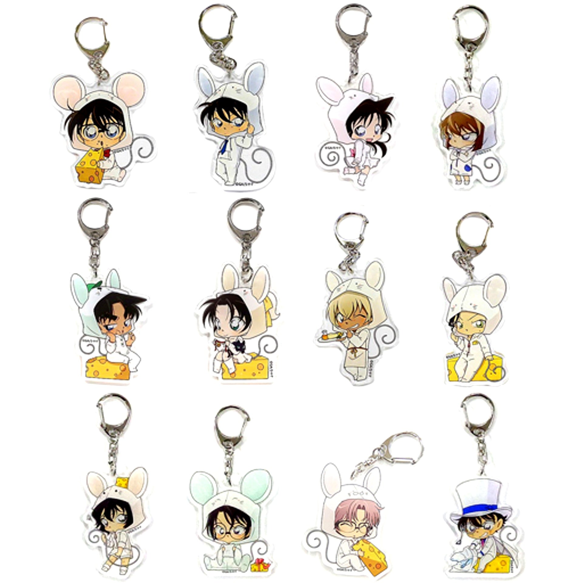 Set of 12 Detective Conan Trading Acrylic Keychain Mouse x NewDays New Year's Greetings [USED]