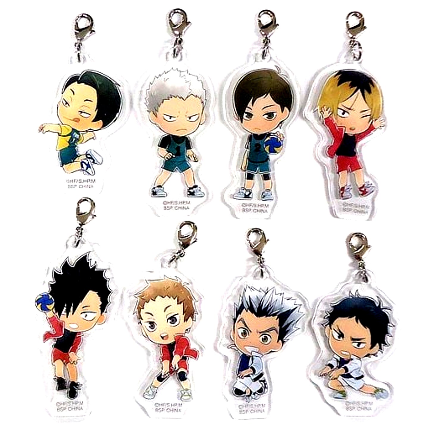 Set of 8 Rival Schools Acrylic Charm I Prize Kyun Chara Illustrations Ichiban Kuji Haikyu TO THE TOP Tsuwamono Shuketsu [USED]