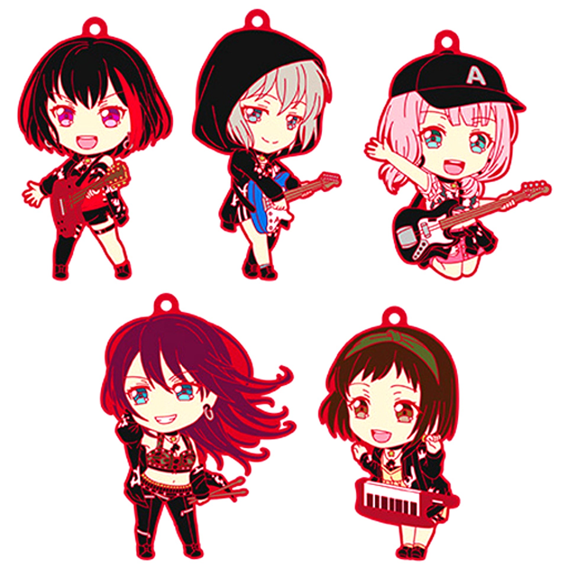 Set of 5 BanG Dream! Girls Band Party! Nendoroid Plus Trading Rubber Strap Afterglow [USED]