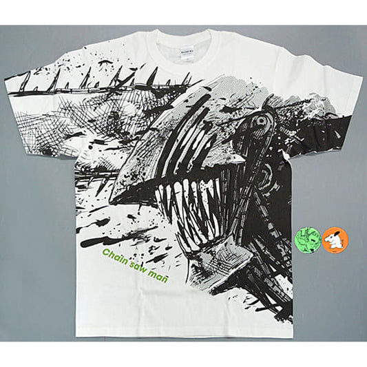 Chainsaw Man Chainsaw Man Black Size M with 2 Buttons Full Graphic T-Shirt White Black Jump Characters Store Limited [USED]