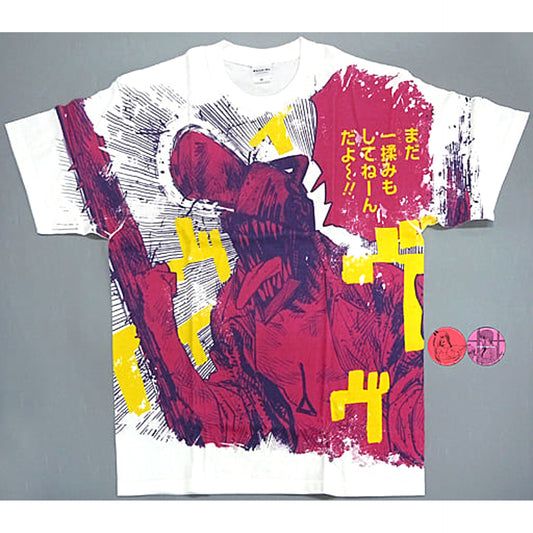 Chainsaw Man Chainsaw Man Pink Full Graphic T-Shirt White Pink Size: L Jump Characters Store Limited with 2 Can Badges Buttons [USED]
