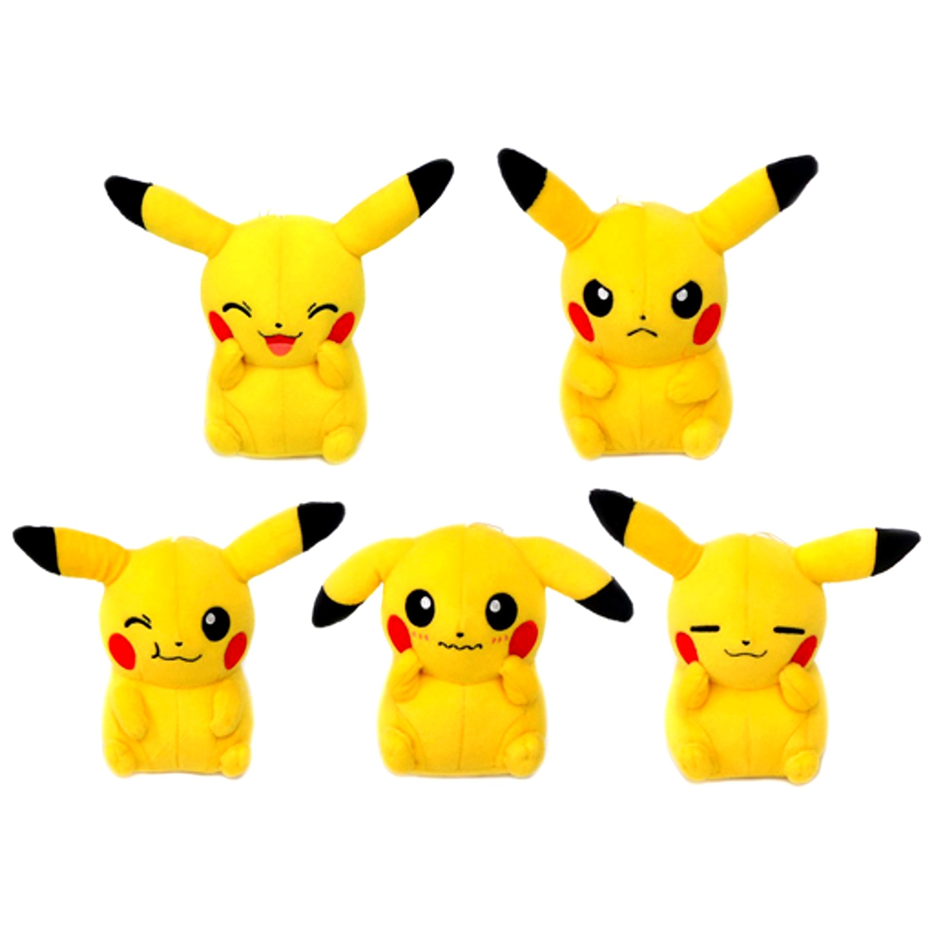 Set of 5 Pikachu Mania Korotto Manmaru Plush Smile Angry Glutton Shy Warm Pokemon XY and Z [USED]