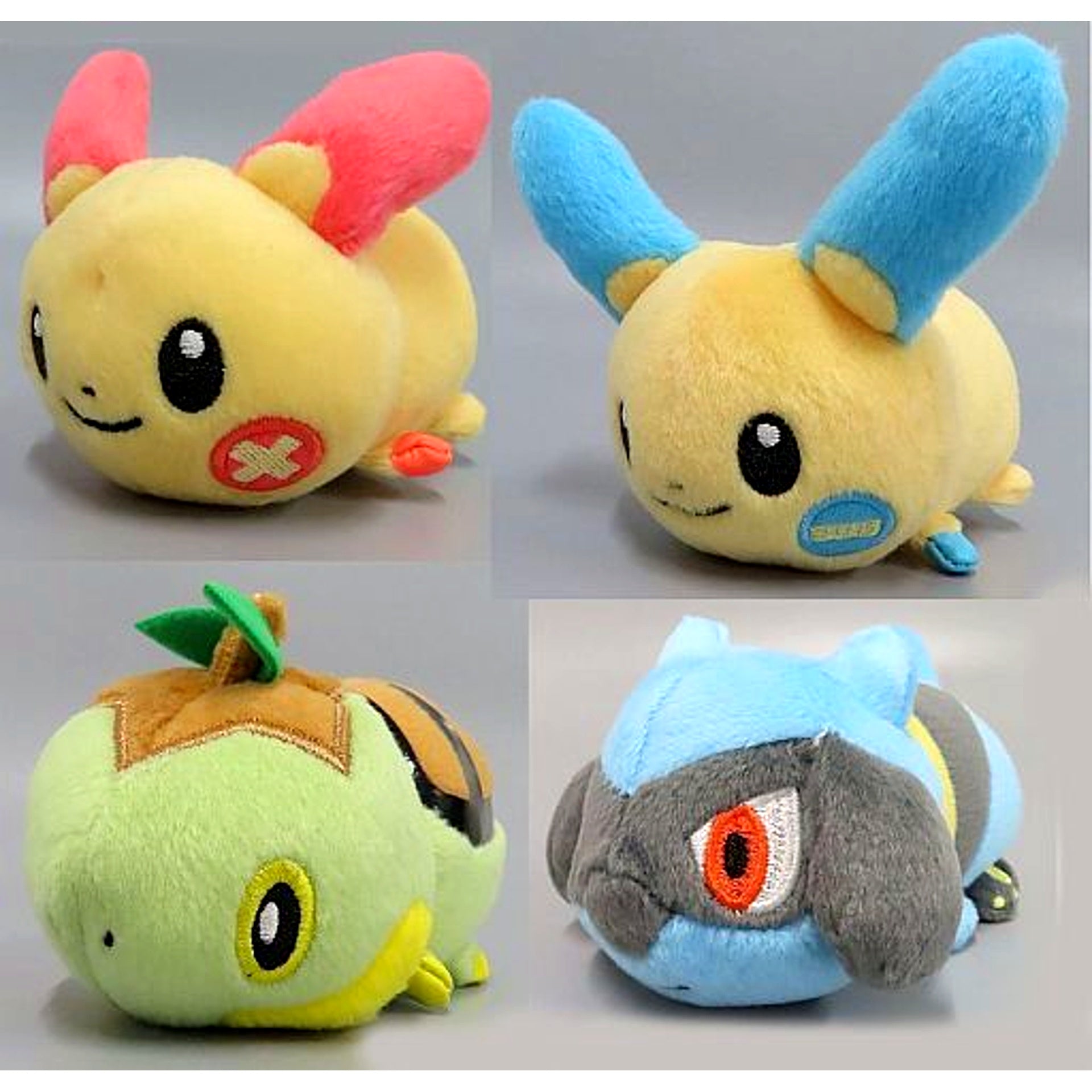 Set of 4 Teninoru Kororin Friends Plush Plusle Minun Turtwig Riolu Pokemon [USED]
